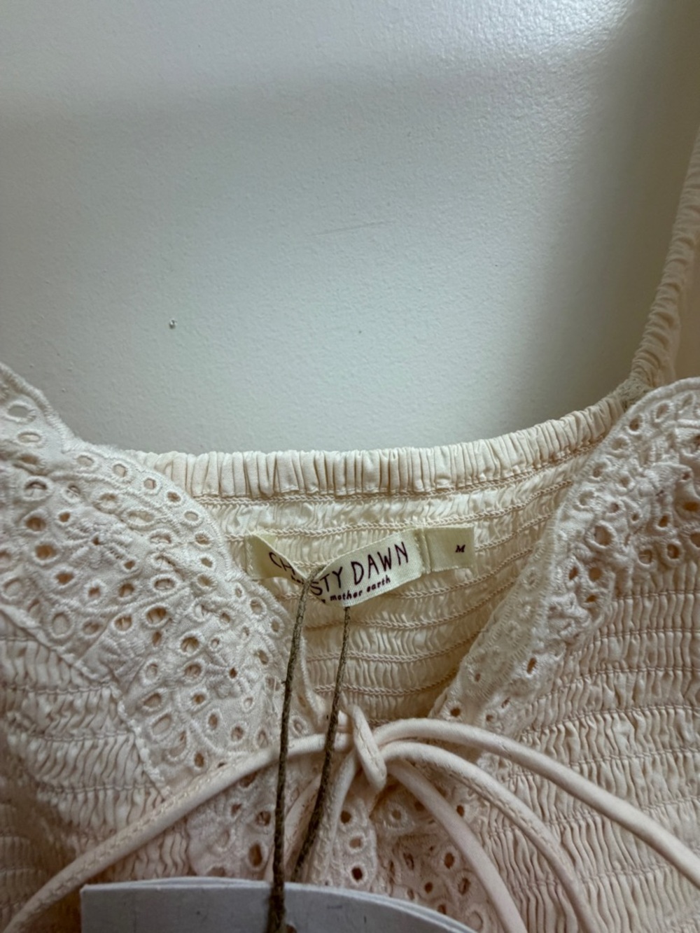 Christy Dawn Madeline Cream Smocked Midi Dress with Lace Trim - Picture 6 of 10